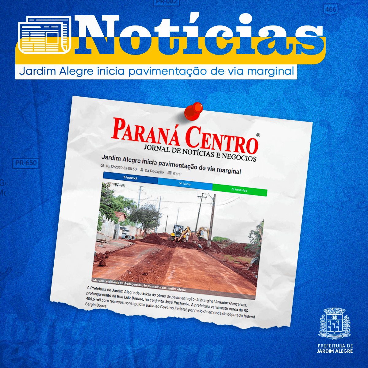 Jardim Alegre inicia pavimentação de via marginal