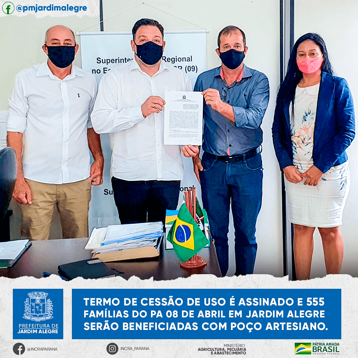 Termo de cessão de uso é assinado e 555 famílias do PA 08 de Abril em Jardim Alegre serão benefi