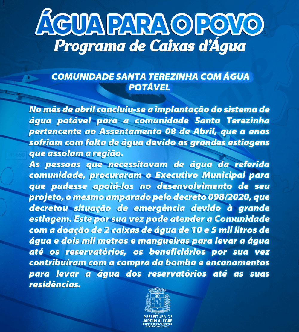 COMUNIDADE SANTA TEREZINHA COM ÁGUA POTÁVEL
