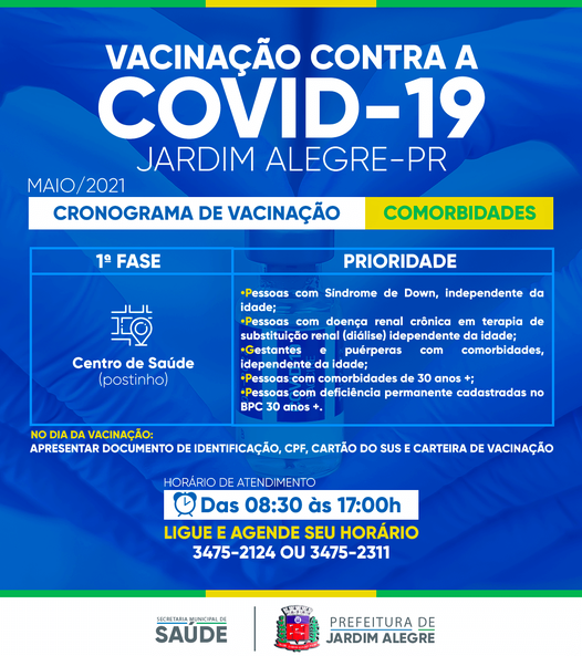 CALENDÁRIO DE VACINAÇÃO COVID-19 | COMORBIDADES 30 anos mais +