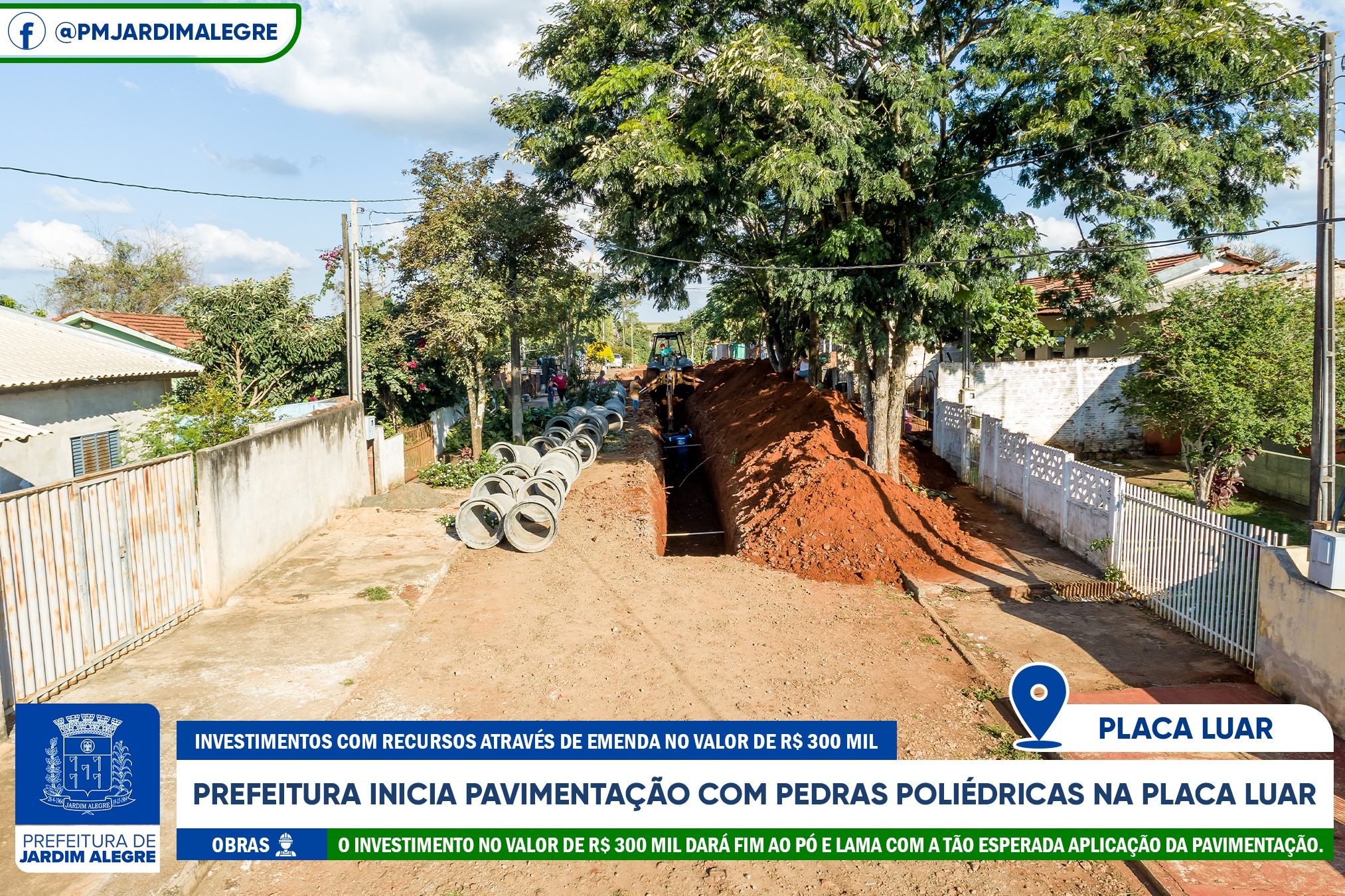 Prefeitura de Jardim Alegre inicia pavimentação na Placa Luar