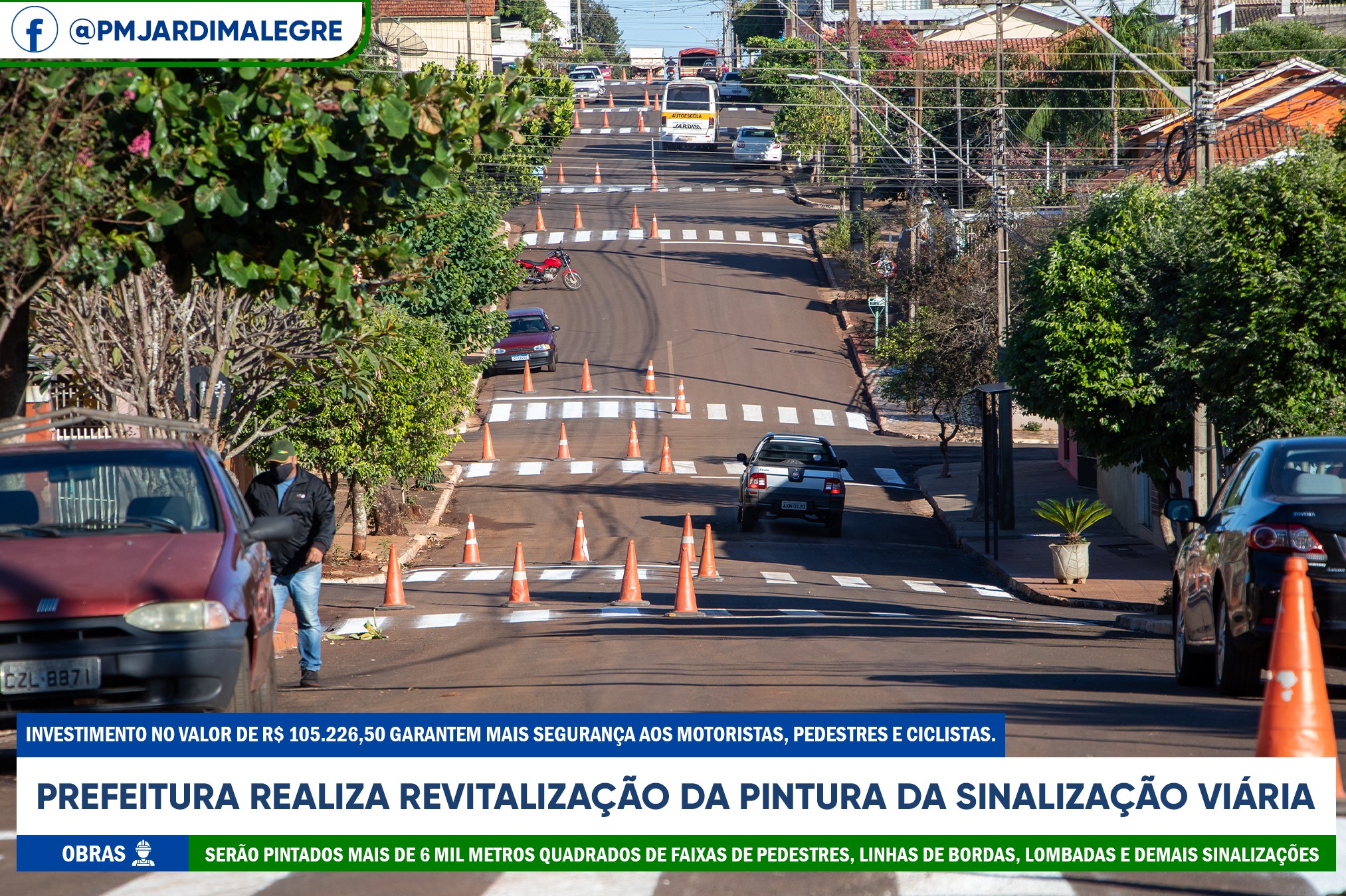 Prefeitura realiza revitalização da pintura da sinalização viária nas ruas de Jardim Alegre
