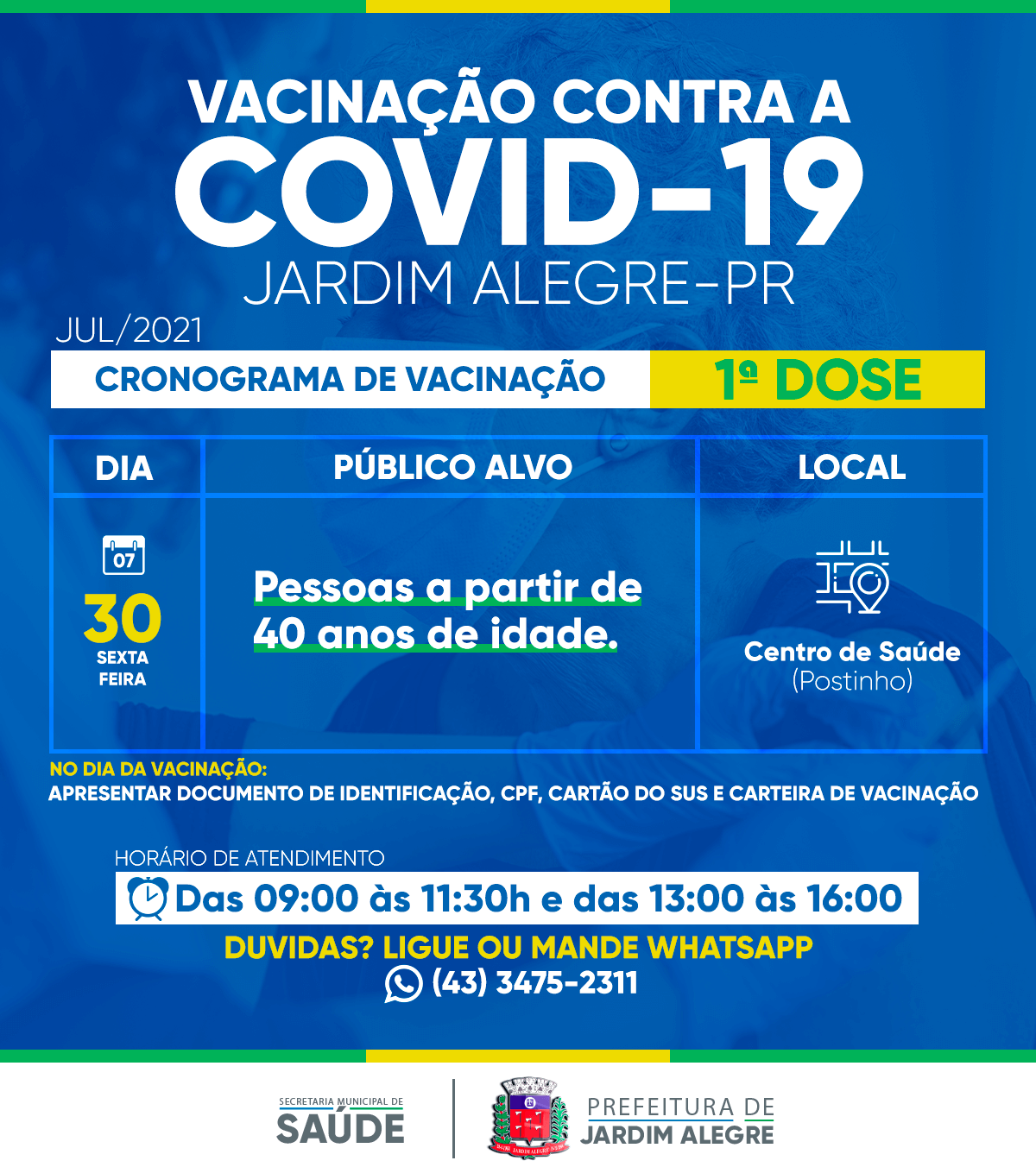 CALENDÁRIO DE VACINAÇÃO | COVID-19 40 ANOS