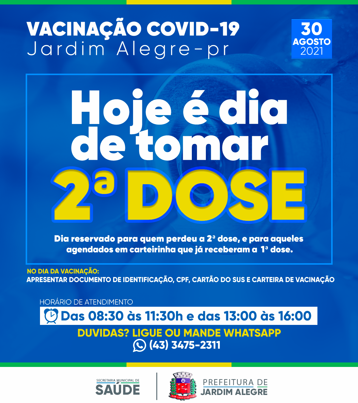 CALENDÁRIO DE VACINAÇÃO COVID-19 2ª DOSE