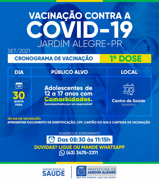 CALENDÁRIO DE VACINAÇÃO | COVID-19 12 A 17 ANOS
