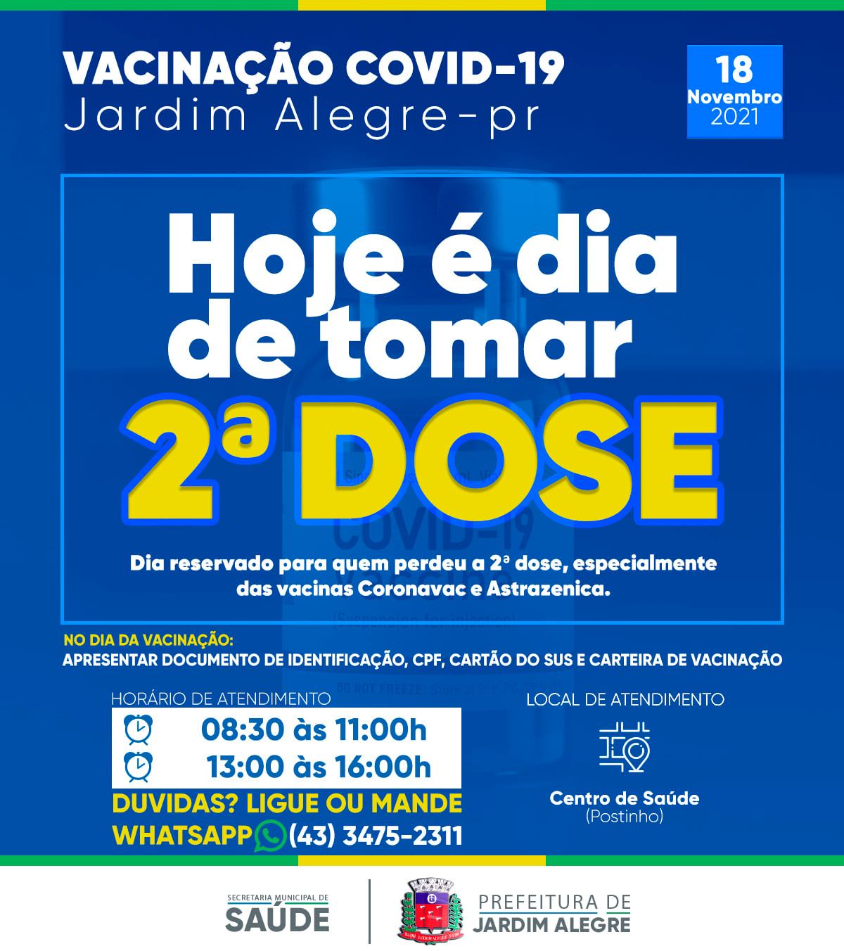 CALENDÁRIO DE VACINAÇÃO COVID-19 2ª DOSE 