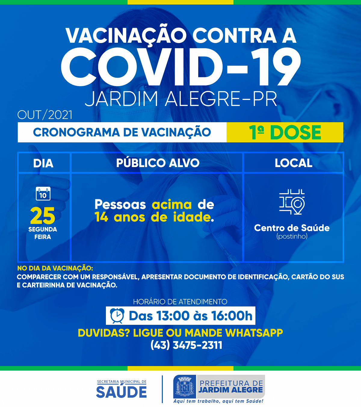 CALENDÁRIO DE VACINAÇÃO | COVID-19 A PARTIR DE 14 ANOS COMPLETOS E SEGUNDA DOSE