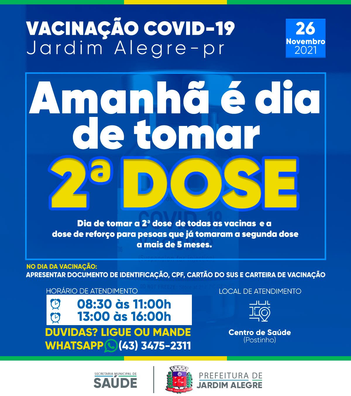 CALENDÁRIO DE VACINAÇÃO COVID-19 2ª DOSE 