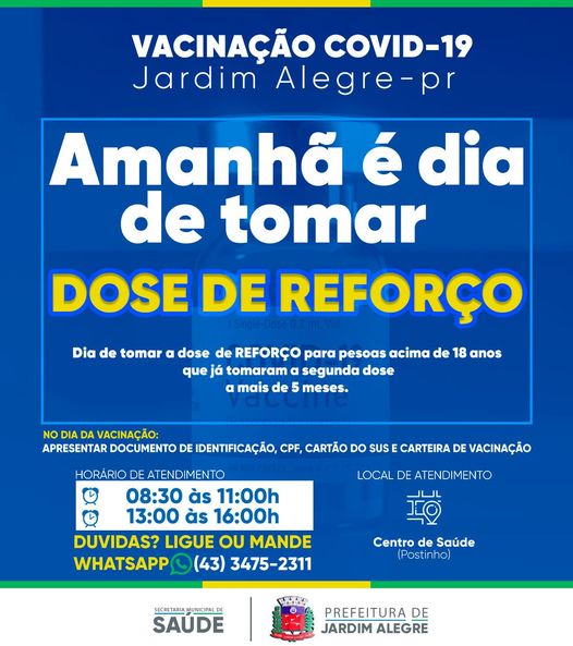 CALENDÁRIO DE VACINAÇÃO COVID-19 DOSE DE REFORÇO