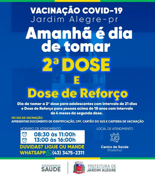 CALENDÁRIO DE VACINAÇÃO COVID-19 DOSE DE REFORÇO