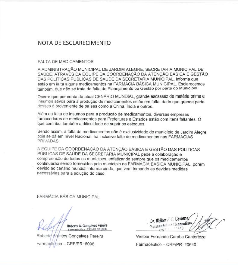 NOTA DE ESCLARECIMENTO 