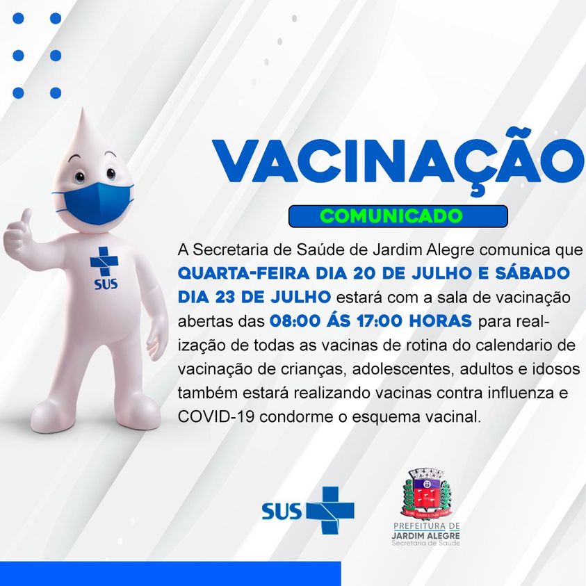 A Secretaria de Saúde de Jardim Alegre comunica: