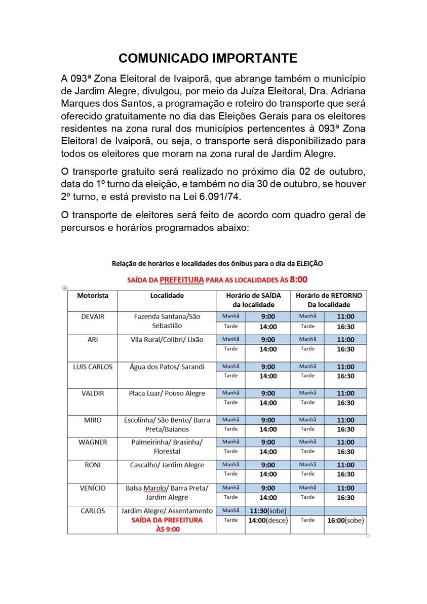 COMUNICADO IMPORTANTE