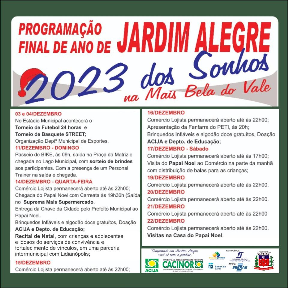 PROGRAMAÇÃO DE FINAL DE ANO, JARDIM ALEGRE!