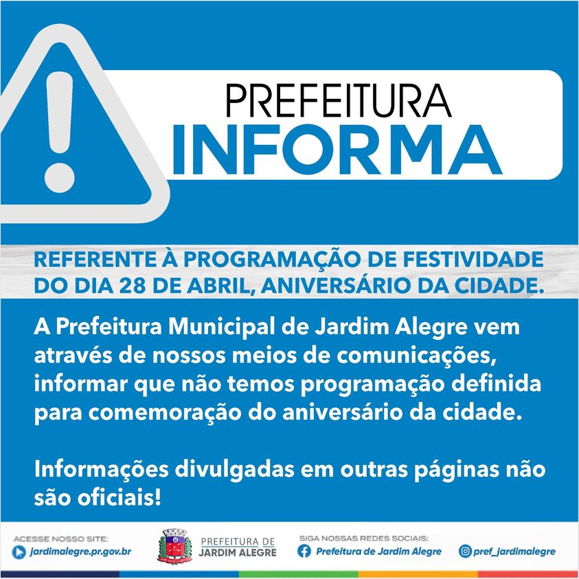 A PREFEITURA MUNICIPAL DE JARDIM ALEGRE INFORMA! ⚠️
