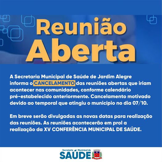 MUDANÇA DE CALENDÁRIO PARA REALIZAÇÃO DAS REUNIÕES ABERTAS DA SAÚDE