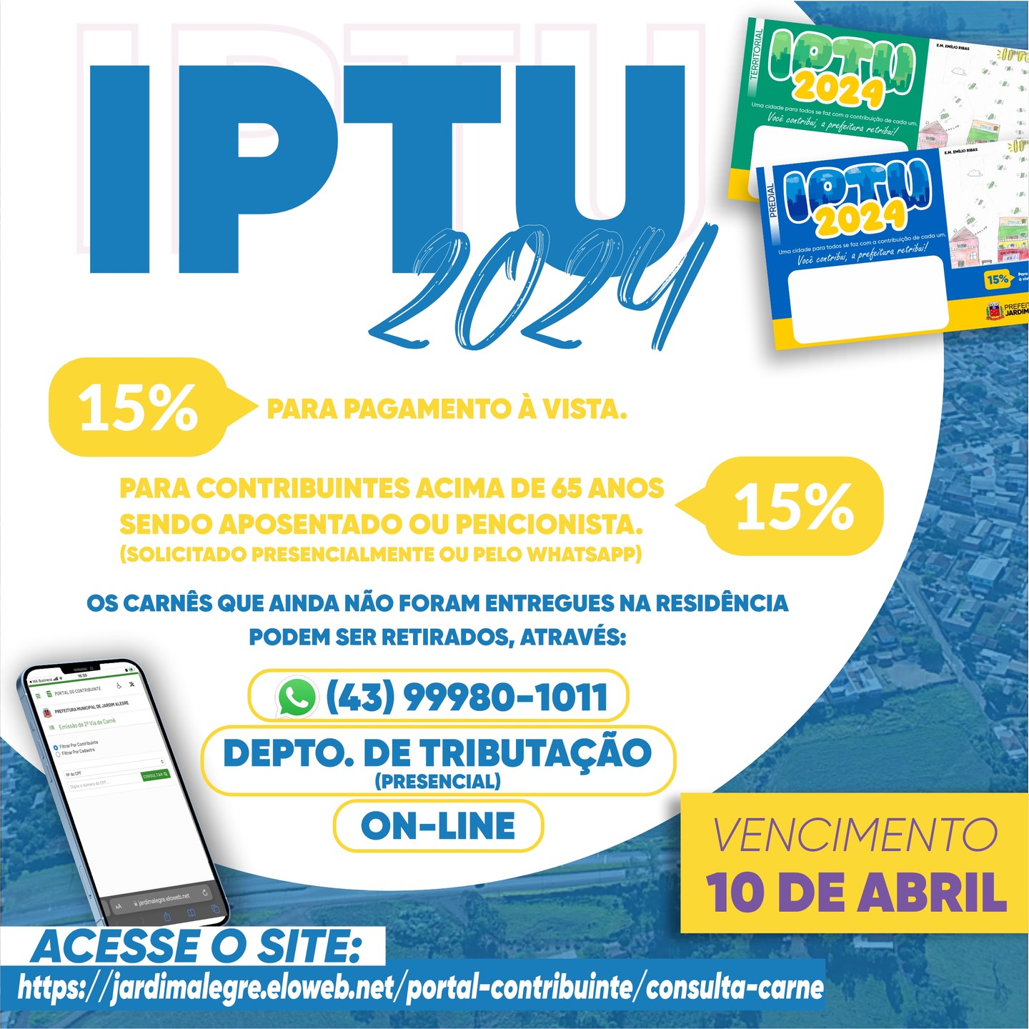 IPTU DISPONÍVEL: COLABORE COM O DESENVOLVIMENTO DE JARDIM ALEGRE