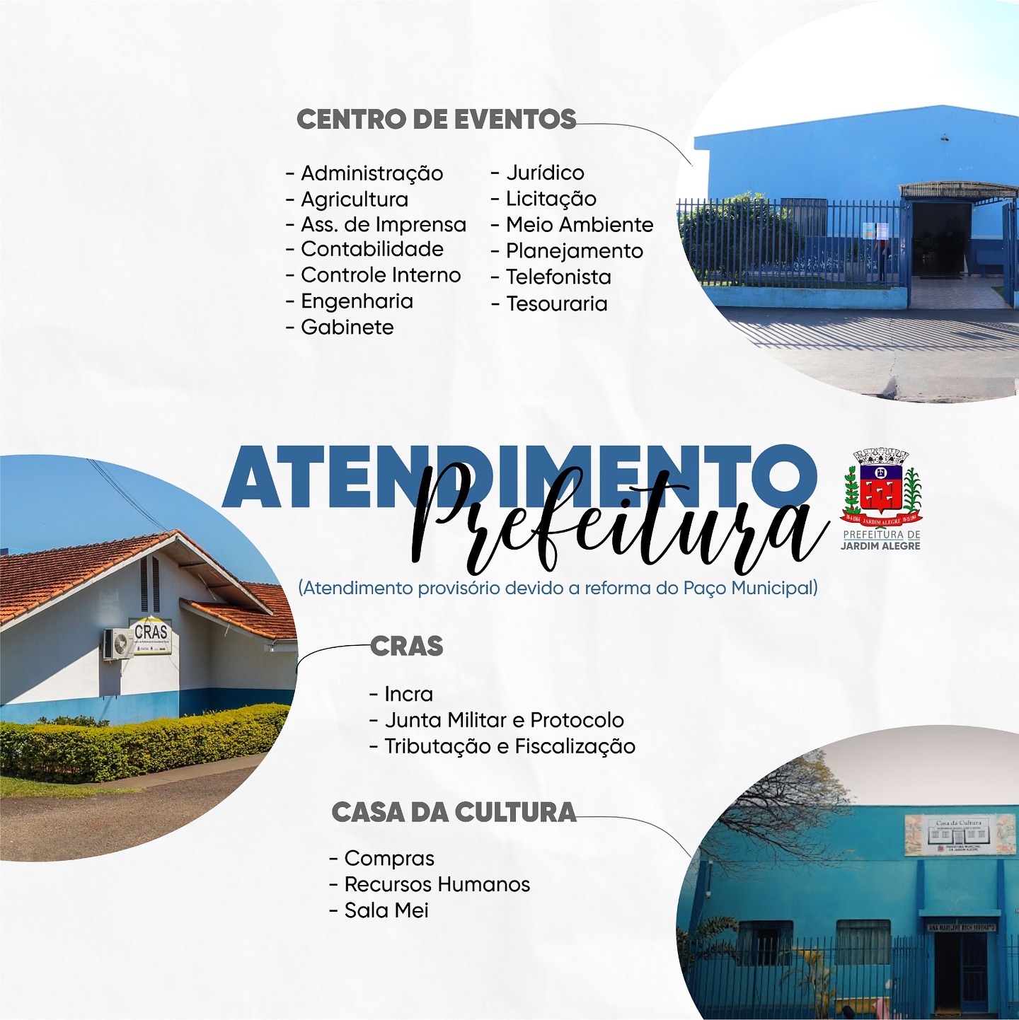 LOCAIS DE ATENDIMENTO PROVISÓRIO - SETORES DO PAÇO MUNICIPAL
