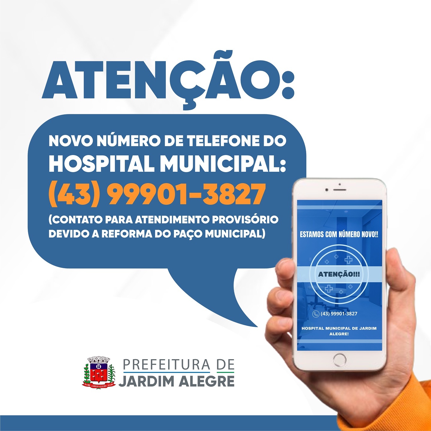 NOVO NÚMERO DE TELEFONE DO HOSPITAL MUNICIPAL DE JARDIM ALEGRE