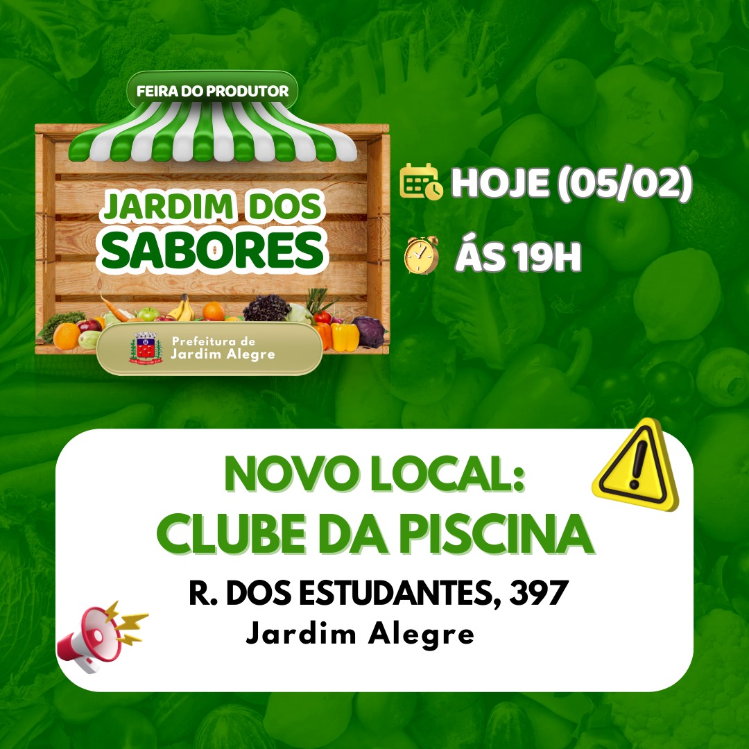 ATENÇÃO, COMUNIDADE! ALTERAÇÃO NO LOCAL DA INAUGURAÇÃO DA FEIRA DO PRODUTOR RURAL 