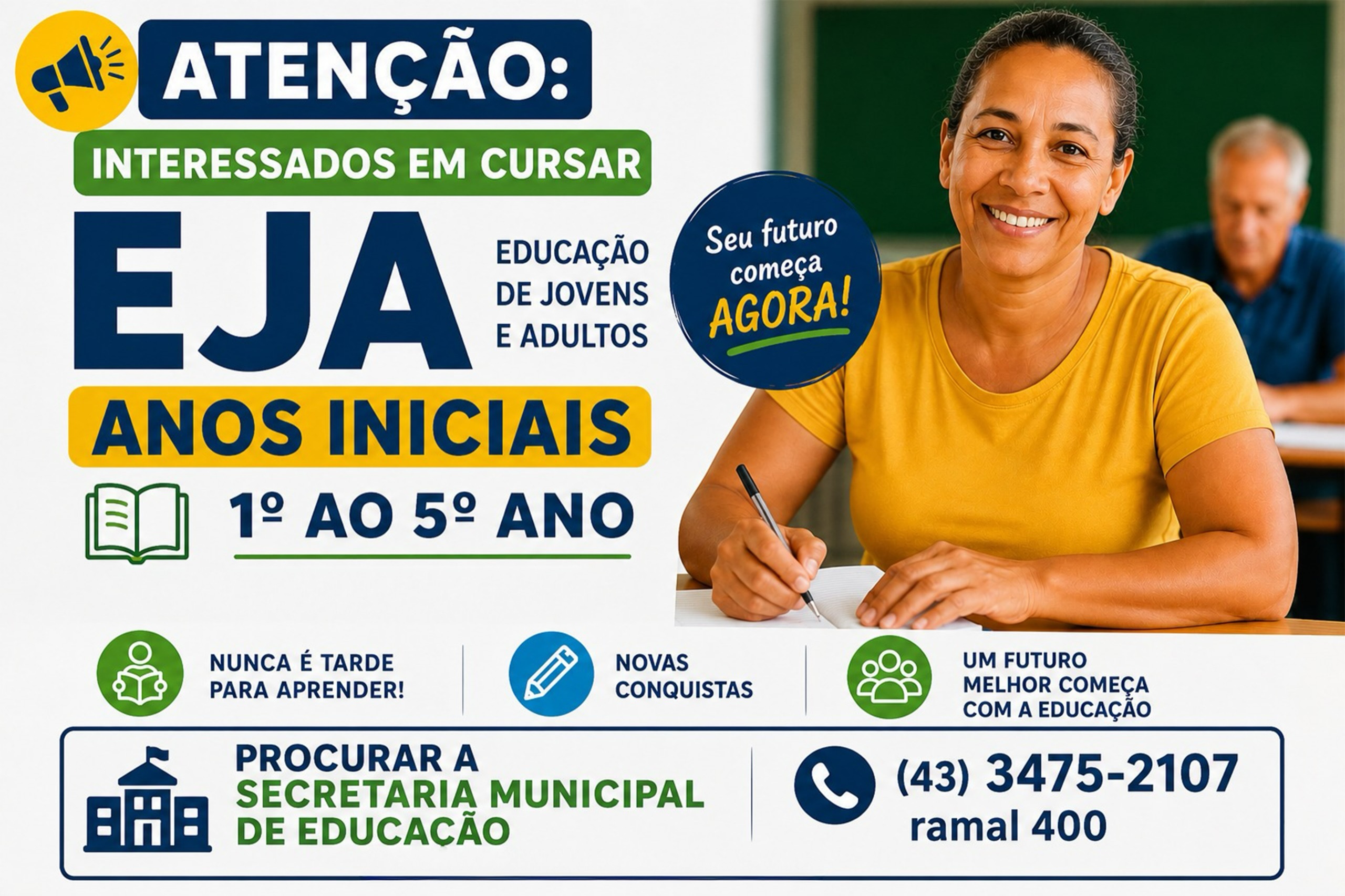 Educação de Jovens e Adultos (EJA): inscrições abertas