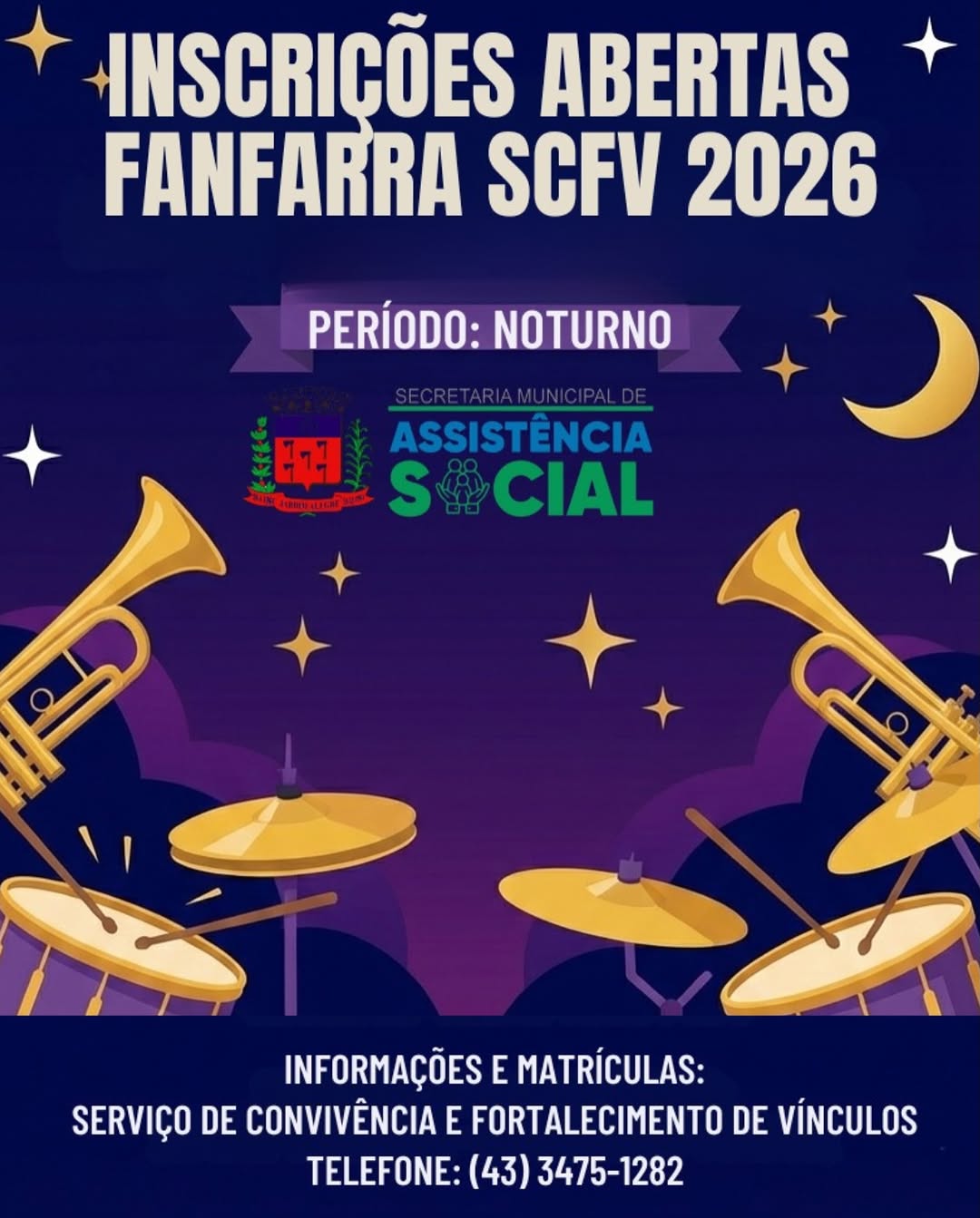 Estão oficialmente abertas as inscrições para a nossa Fanfarra Noturna 2026!