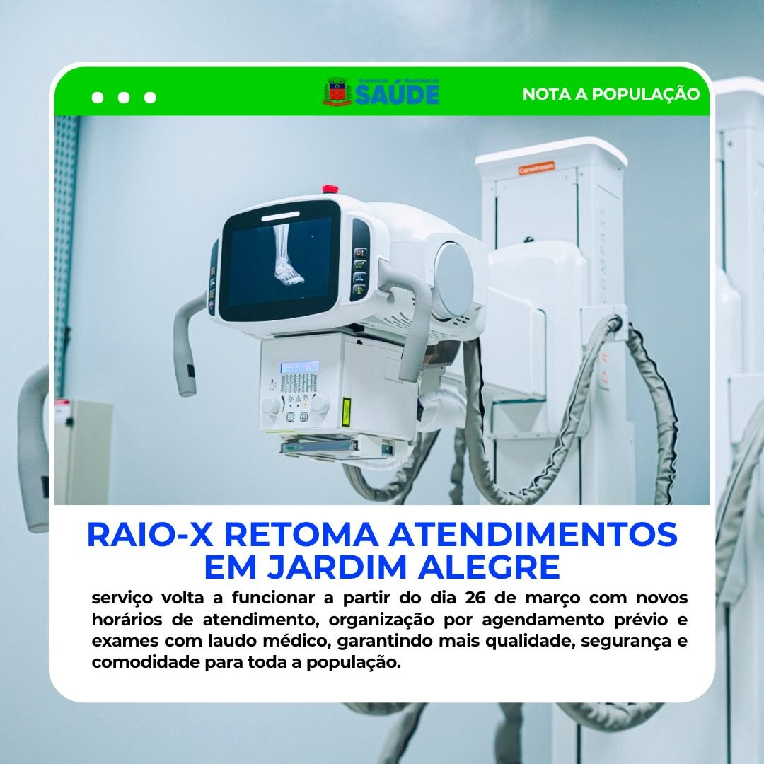 RETOMADA DOS ATENDIMENTOS DE RAIO-X EM JARDIM ALEGRE