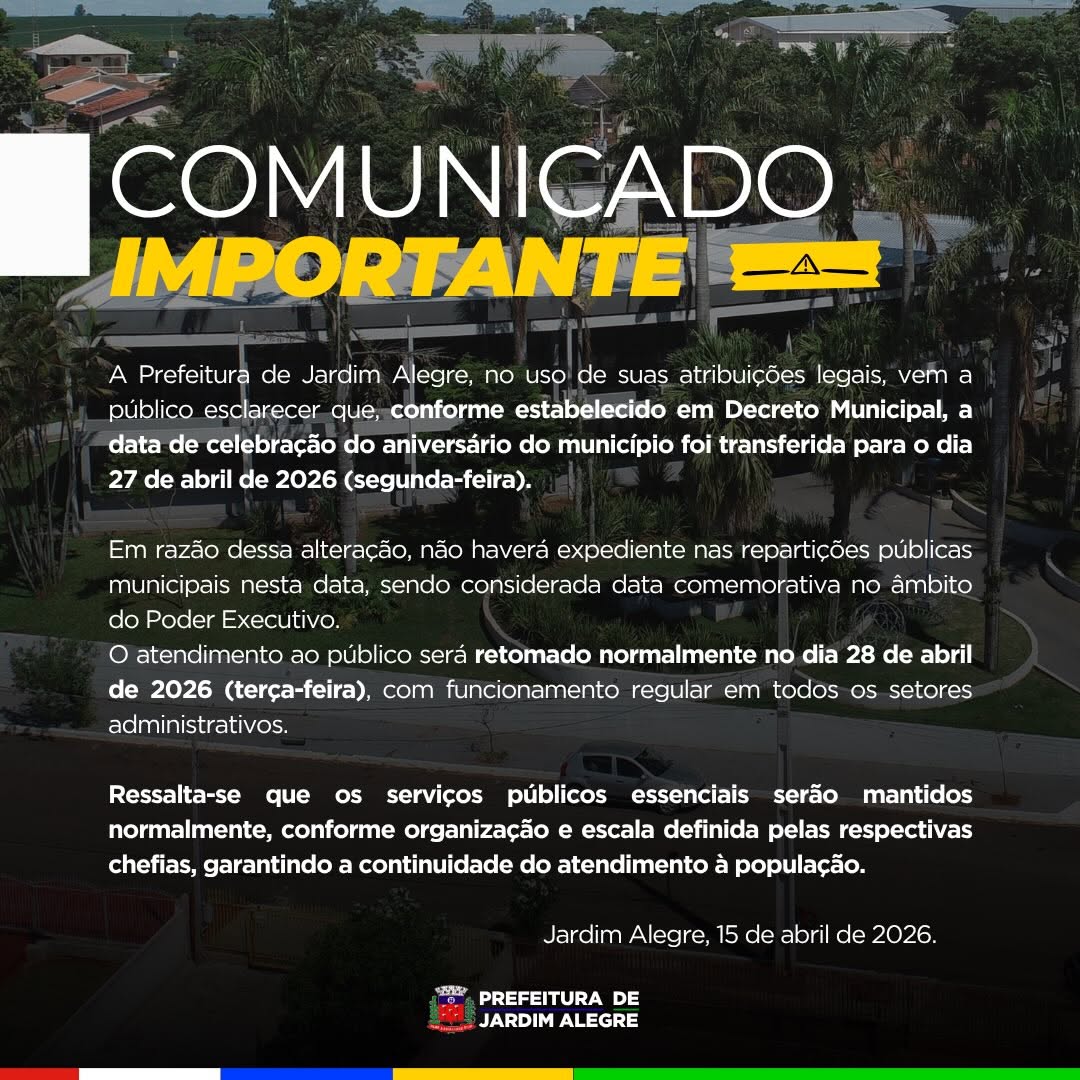 DECRETO MUNICIPAL DEFINE ALTERAÇÃO NO ANIVERSÁRIO DO MUNICÍPIO