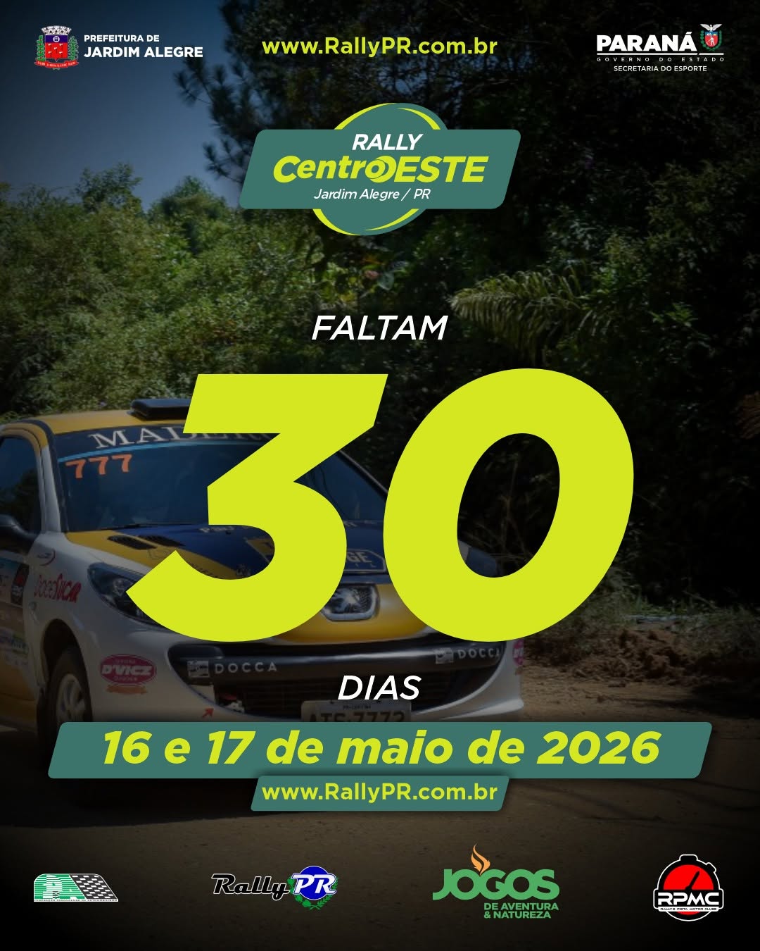 Faltam 30 dias para o Rally Centro Oeste chegar a Jardim Alegre.