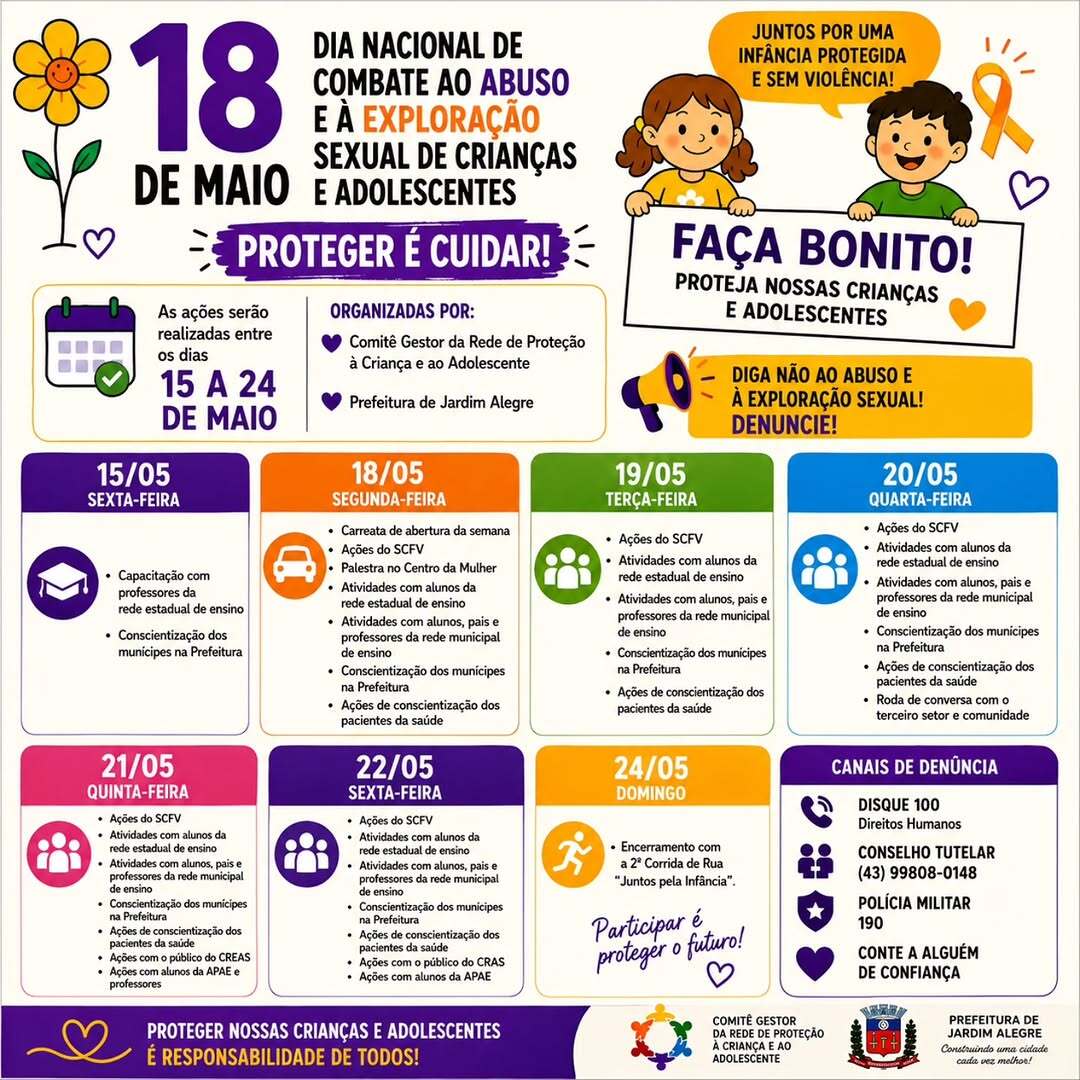 18 de Maio – Dia Nacional de Combate ao Abuso e à Exploração Sexual de Crianças e Adolescentes
