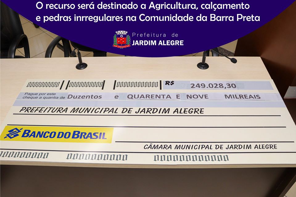 Câmara Municipal de Jardim Alegre entrega ao Administrativo R$ 249.028,30 em recursos economizados