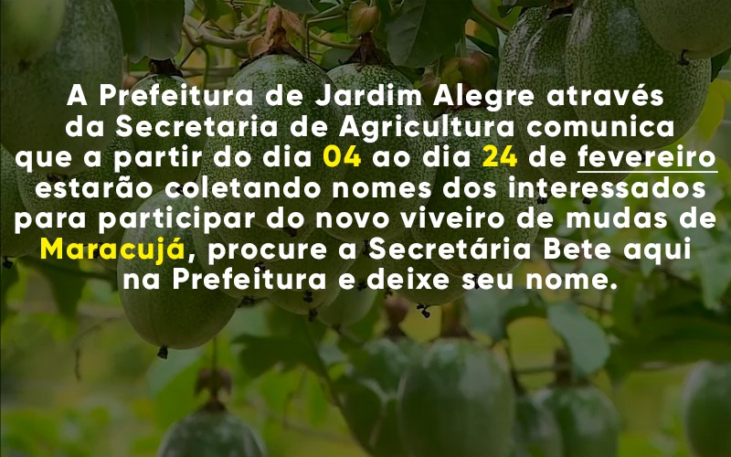 Prefeitura de Jardim Alegre irá coletar nomes de interessados para participar do novo viveiro de mu