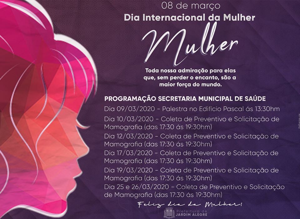 CONFIRA A PROGRAMAÇÃO PARA O DIA INTERNACIONAL DA MULHER