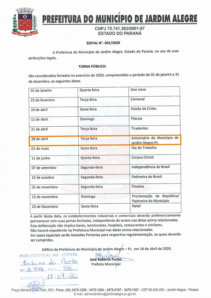 Amanhã é feriado Municipal? SIM!