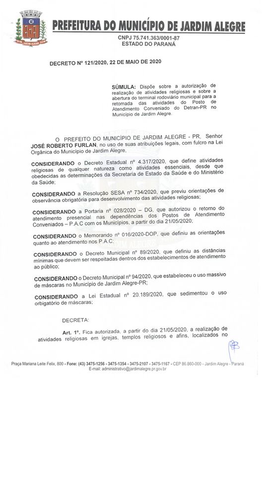 DECRETO 121/2020 DE 22 DE MAIO DE 2020