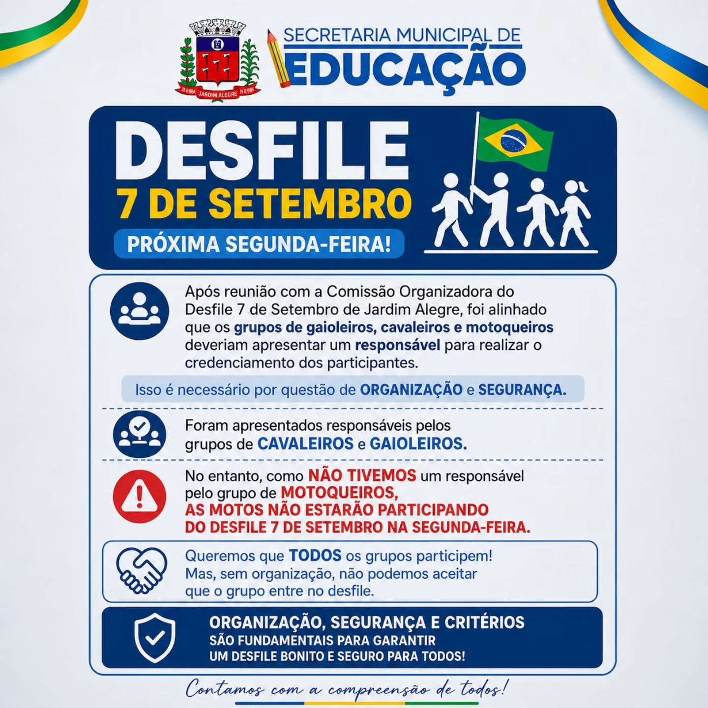 Motos não participarão do Desfile de 7 de Setembro