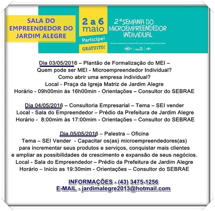 SEMANA DO MICROEMPREENDEDOR INDIVIDUAL OFERECE PROGRAMAÇÃO GRATUITA!